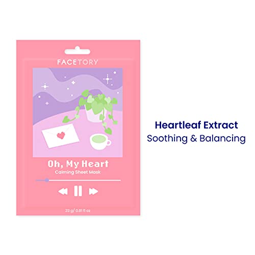 FACETORY Oh My Heart Heartleaf Face Mask Set - 10 Non-Tacky Sheet Masks for Oily & Acne-Prone Skin Variation of Oh My Heart