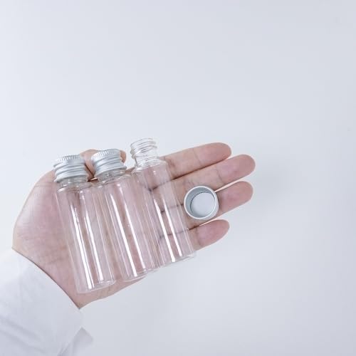 100pcs Clear Plastic Bottle With Aluminium Screw Cap Tiny Jars Cosmetic Container Travel Kit Empty Refillable Bottles Jars 25ml