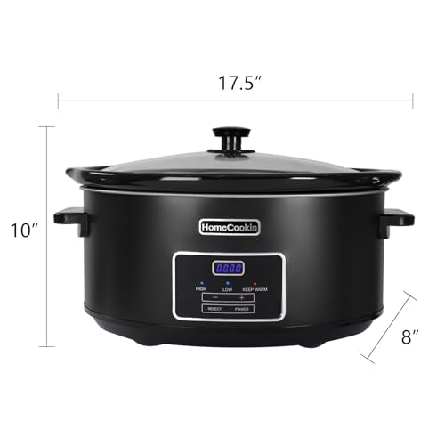HOMECOOKIN 8 Quart Programmable Slow Cooker - Black Stainless Steel, Family Size Kitchen Appliance