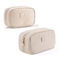 Pocmimut Makeup Bag,2 Pack Open Flat Small Makeup Pouch with Large Cosmetic Bag Travel Essentials Organizer with Divider,Beige