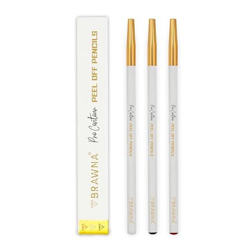 BRAWNA 3 Pcs Pro Contour Peel-Off Pencils - White, Black & Red - Wax Mapping Pencils for PMU, Microblading & Brow Artists - Precision Pre-Draw, Symmetry Mapping & Design Outlining - Long-Lasting