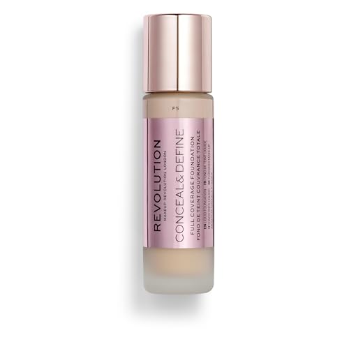 Revolution, Conceal & Define Foundation, Full Coverage, Long-Lasting Matte Finish, Vegan & Cruelty-Free, F5 Light Skin Tones, 0.8 fl oz (Pack of 2)