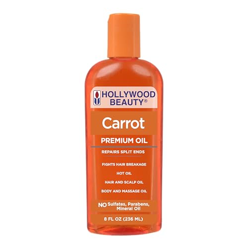 Hollywood Beauty Carrot Hair Oil, 8oz Bottle, Hair, Scalp, Skin, Nail, & Massage Oil, Helps Repair Damaged Hair & Skin, Can be Used as a Hot Oil Treatment