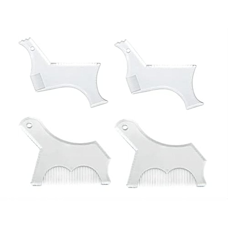 4PCS Men's Beard Shaping Tool Template, Beard Guide Shaper with Inbuilt Comb, Multi-liner Edges Shave for Curve/Straight/Neckline/Goatee/Sideburns (Clear-4pcs)