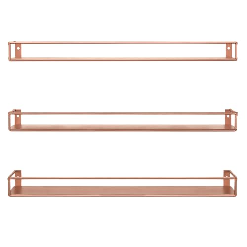 MyGift Modern Copper Metal Wall Mounted Display Racks, Set of 3