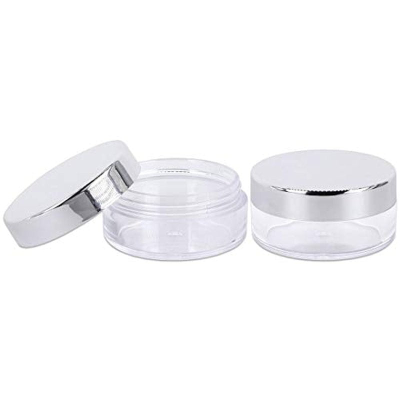 Beauticom 10g/10ml (0.35 Fl Oz) Round Clear Jars with Round Top Lids for Creams, Lotions, Make Up, Powders, Glitters, and more... (Color: Metallic Silver Lid, Quantity: 40 Pieces)