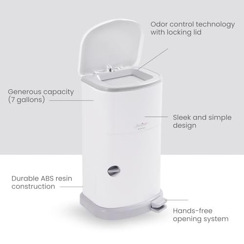 Janibell Akord Slim 7-Gallon Adult Diaper Pail White Hands-Free Odor Control