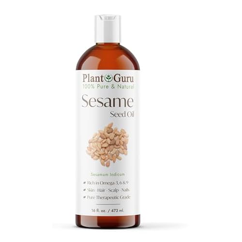 Plant Guru Sesame Seed Oil 16 fl. oz. ? Cold Pressed, 100% Pure & Natural Carrier for Skin, Face, Body, Hair, and Cooking. Great for DIY Creams, Lotions, and Lip Balms.