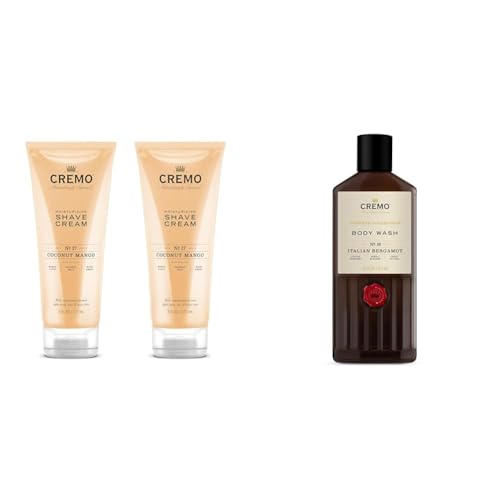 Cremo Coconut Mango Shave Cream for Women 2-Pack and Italian Bergamot Body Wash for Men 16 oz