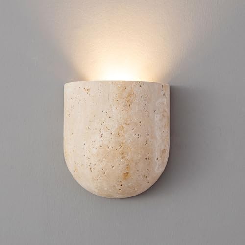Half Bowl Travertine Wall Sconce - Up Light Only, 6.1 Inch Natural Stone Minimalist Wall Lamp with G9 LED Bulb