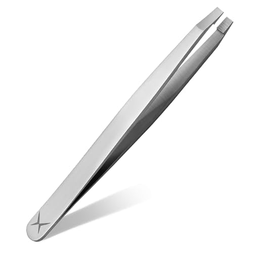 Professional Straight Stainless Steel Tweezers for Men & Women - Precision Eyebrow Facial Hair Removal with Strong Grip & Fine Point Tip (Smoky Silver)
