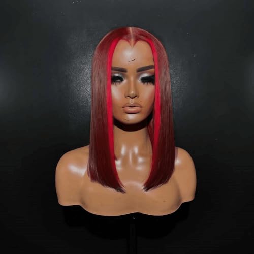 Koinu Highlight Red 99J Bob Wig 13x4 Lace Front Human Hair 14 Inch, 180 Density