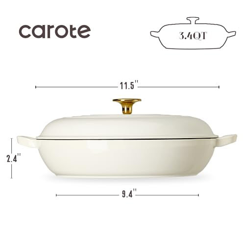 Carote 3.4QT White Enamel Cast Iron Dutch Oven with Lid