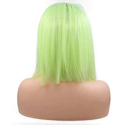Neon Green Bob Wig for Women - 14 Inch Synthetic Lace Front Style with Ombre Option