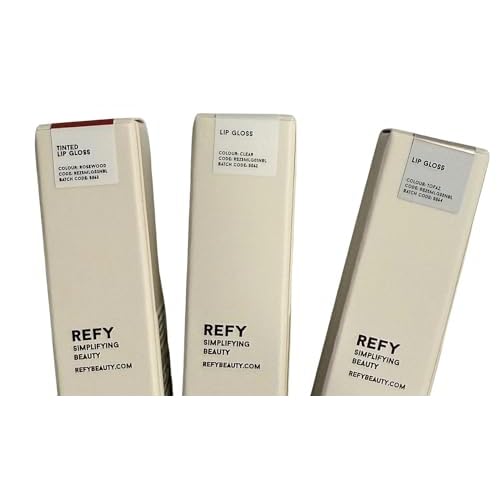REFY Mini Lip Gloss Trio ? Clear, Rosewood & Topaz Shades, Hydrating Non-Sticky Lip Gloss Set, 3 x 5 ml