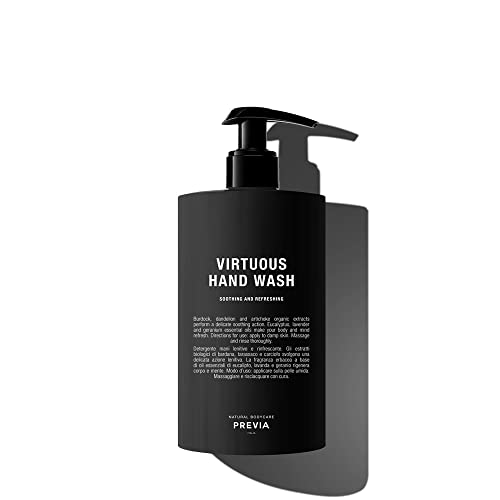 PREVIA Virtuous Hand Wash Nourishing & Hydrating Soap for Dry Skin Lavender & Geranium Essential Oils Vegan Natural Ingredients Gentle Skin Care Soap for Men & Women 16.9 oz