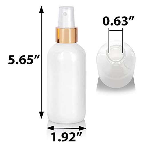 JUVITUS 4 oz / 120 ml High Shine Gloss White Glass Boston Round Bottle with Gold Fine Mist Spray (12 pack)