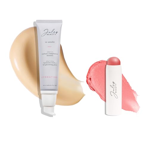 Julep Radiant Glow Duo: So Awake Snail Mucin Complexion Booster Moisturizer + Face Primer & Skip The Brush Cream-to-Powder Blush Stick in Golden Guava Makeup & Skincare Set