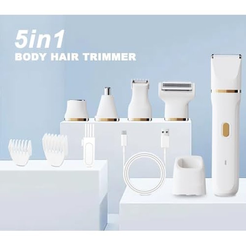 ele ELEOPTION Electric Razors for Women 5-in-1 Waterproof Wet Dry Electric Shaver with USB Charge Dock, Legs Hair Remover, Body Shaver for Beard Bikini Trimmer for Women White
