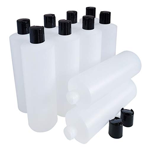 16oz Reusable HDPE Plastic Squeeze Bottles with Black Press Cap - Multi-Purpose, Food Safe, Bulk Pack of 10