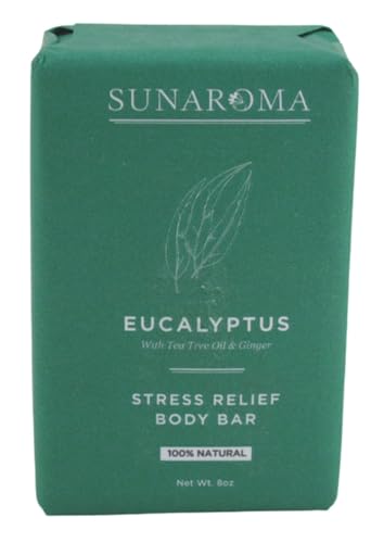 Sunaroma Eucalyptus Tea Tree & Ginger Soap Bar 8oz Pack of 6 - Natural, Fragrance-Free