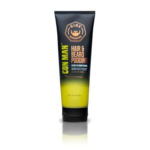 GIBS Con Man Hair & Beard Pudding - Leave In Conditioner - Curl Definer - Moisturizer - 8 oz Squeeze Tube
