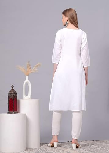 XX-Large Blue Traditional Chikankari Cotton Kurti for Women - Hand Embroidered Tunic