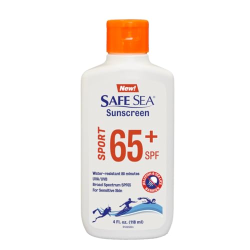 Safe Sea SPF 65+ Sport Sunscreen Lotion 4oz - Jellyfish & Sea-Lice Sting Protection, Water-Resistant, Biodegradable, Easy Apply - 4 Fl Oz (Pack of 1)
