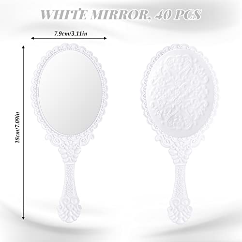 Vintage Handheld Mirror Set - White 40 Pieces for Makeup & Beauty