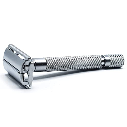 Long Handle Satin Chrome Safety Razor for Men with 5 Blades