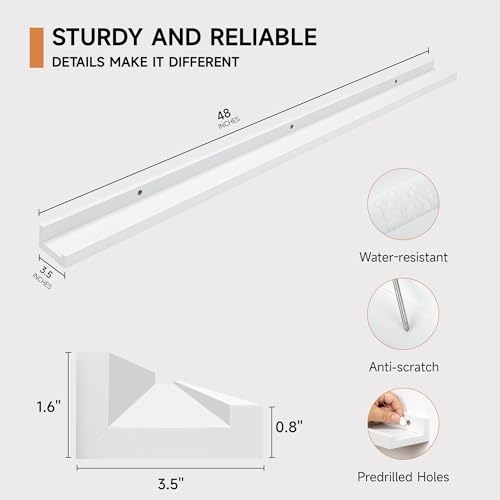 White 48-Inch Picture Ledge Shelf Set of 4 Wall Mounted Photo & Book Shelves