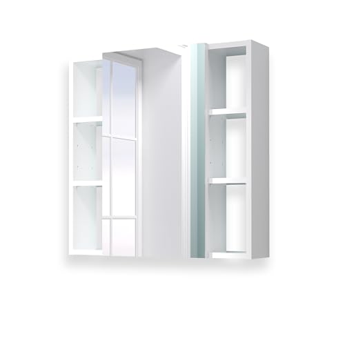 Wall-Mounted Bathroom Cabinet with Mirror, 2 Mirrored Doors, Adjustable Shelves, White