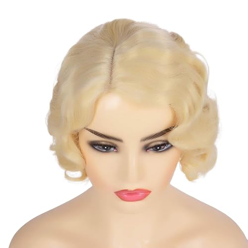Blonde Short Curly Wig for Women 1920s Costume Halloween Cosplay with Cap - Variation of THIS listing