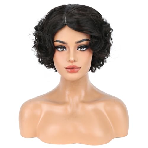 Women Brown Short Curly Wigs for Cosplay & Daily Wear - Natural Looking Wavy Hair, Adjustable Cap, 12 Inch
