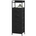 Tall Fabric Dresser with 5 Drawers - Modern Bedroom Storage Nightstand - Black, 11.4 x 15.2 x 42.1 Inches