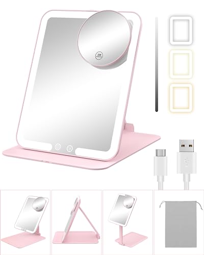 Gospire Travel Makeup Mirror with Lights 10X Magnifier - Pink