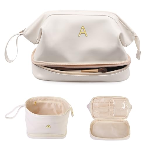 Easter Basket-Women Gifts, Bridesmaid Gift, Initial Large Makeup Bag, Travel Essentials, Personalized Cosmetic Bag with Makeup Brush Organizer, Toiletry Bag, Gifts for Female Mom-Girl Gift