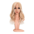 Long Wavy Clip-In Hair Topper with Side Bangs for Women - Synthetic Hairpiece, White Blonde