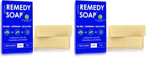 Tea Tree Soap Bar 4-Pack with Peppermint & Eucalyptus – Refreshing Body & Foot Cleanser, 4 oz – Regular / Pack of 4