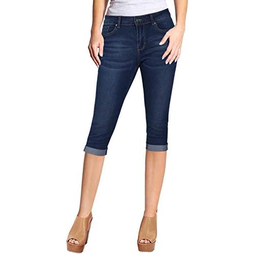 2LUV Women's Stretchy 5 Pocket Skinny Mid Rise Capri Ripped Denim Jeans