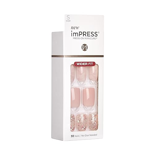 KISS imPRESS No Glue Mani Press On Nails, Design, 'Just a Dream', Pink, Short Size, Squoval Shape, Includes 30 Nails, Prep Pad, Instructions Sheet, 1 Manicure Stick, 1 Mini File