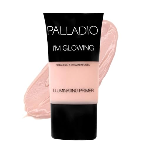 Palladio I'm Glowing Illuminating Primer, Pearly Pink Makeup Primer for Face, Contains Aloe Vera, Grape Seed Oil, Green Tea, Brightens Complexion, Combats Wrinkles, Fine Lines & Pores, 0.67 oz