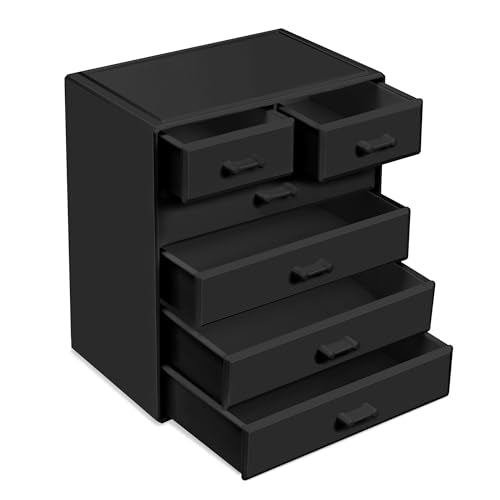Black Acrylic Makeup Organizer with 4 Large & 2 Small Drawers - Sorbus
