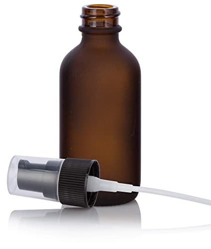 Refillable 2 oz Amber Glass Boston Round Bottles with Pump - 12 Pack