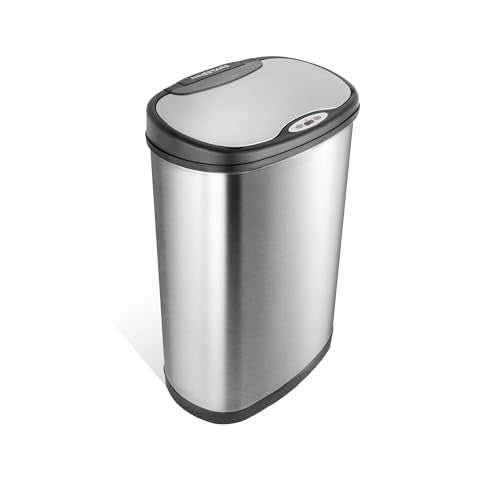 Ninestars 13 Gallon Oval Touchless Motion Sensor Trash Can - Silver & Black