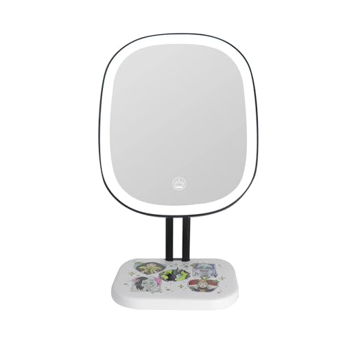Impressions Vanity Villains Highlight LED Makeup Mirror, 90 Degree Tilts Travel Vanity Mirror with Detachable Base, Adjustable Brightness, Soft Touch Sensor, and Artwork Design