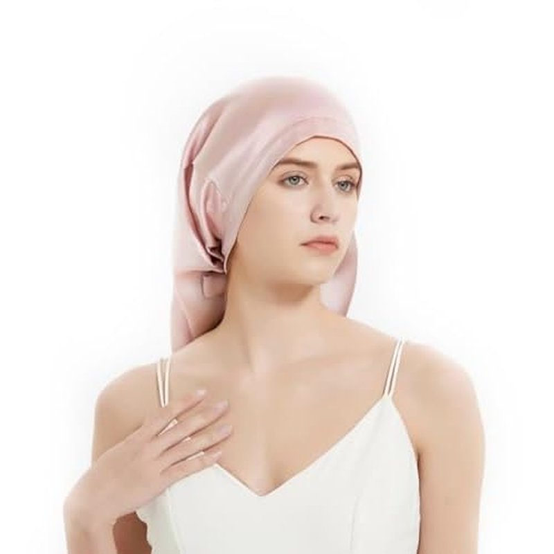 100% Real Mulberry 19 Momme Silk Bonnet -Tie Band Bonnet for Curly Hair - Silk Hair Wrap for Women Night Cap-Sleeping Cap