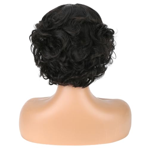 Women Brown Short Curly Wigs for Cosplay & Daily Wear - Natural Looking Wavy Hair, Adjustable Cap, 12 Inch