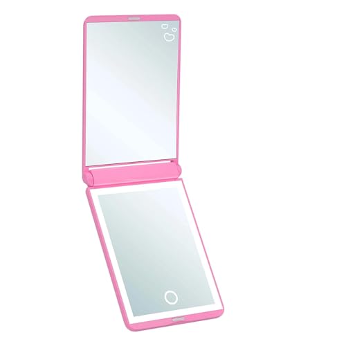 Impressions Vanity Hello Kitty and Friends Core Touchup 2.0 LED Compact Mirror for Purse, Trifold Lighted Travel Makeup Mirror with 2X Magnification, Adjustable Brightness, and Touch Control (Pink)