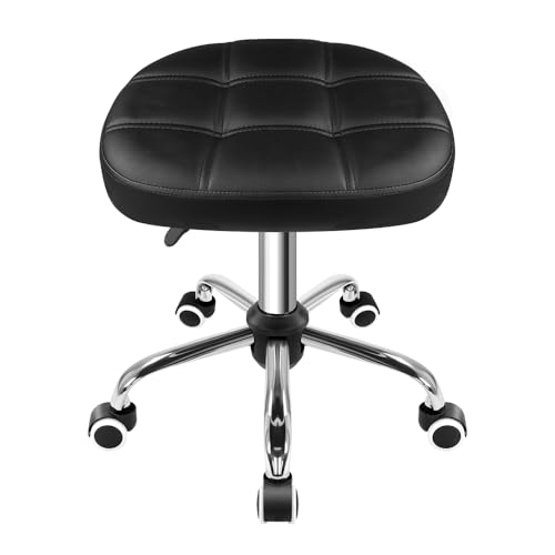 FURWOO Black Oval Height-Adjustable Massage Chair Stool with Wheels